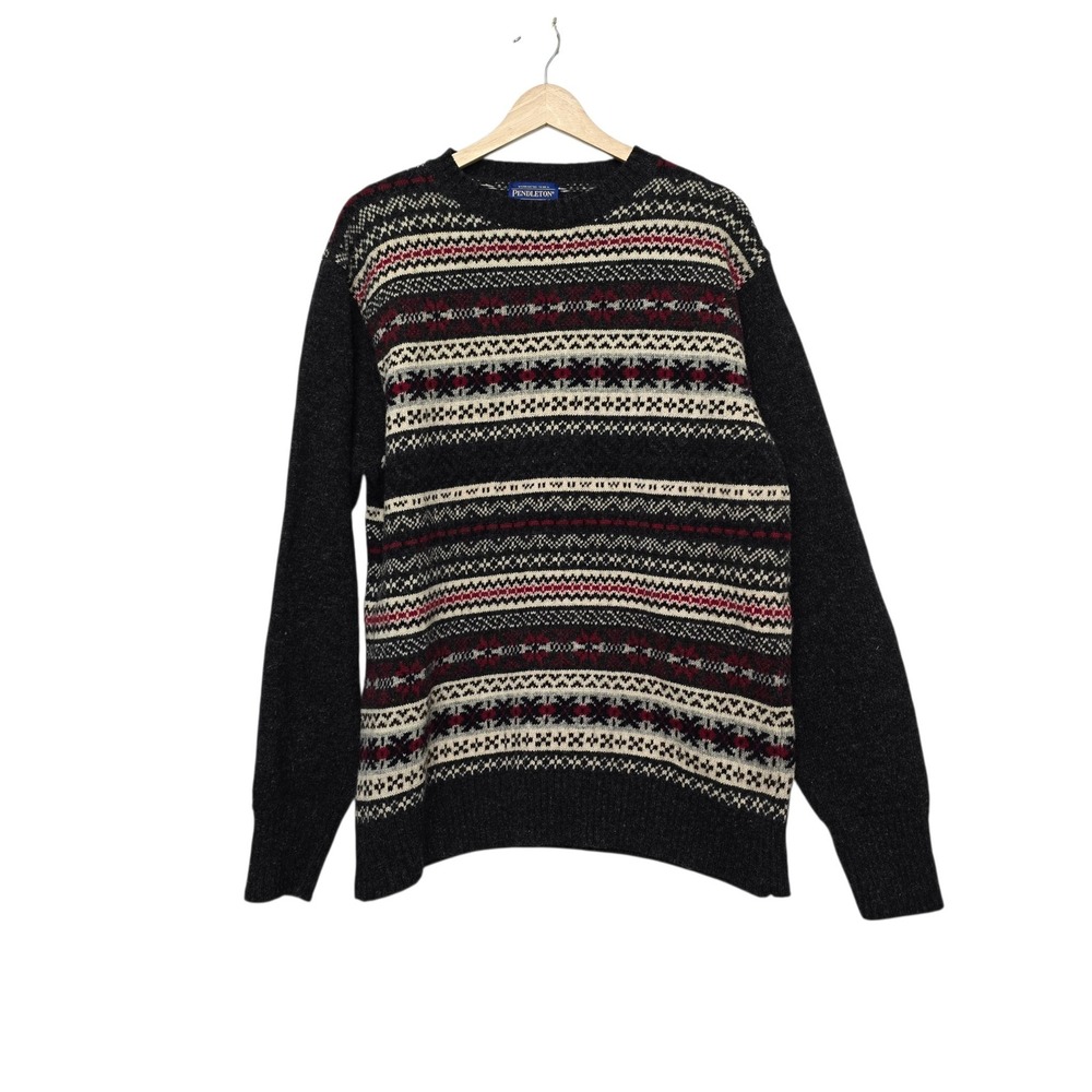 Pendleton Mens XL Shetland Wool Fair Isle Sweater Charcoal Grey 70Z704 Pullover